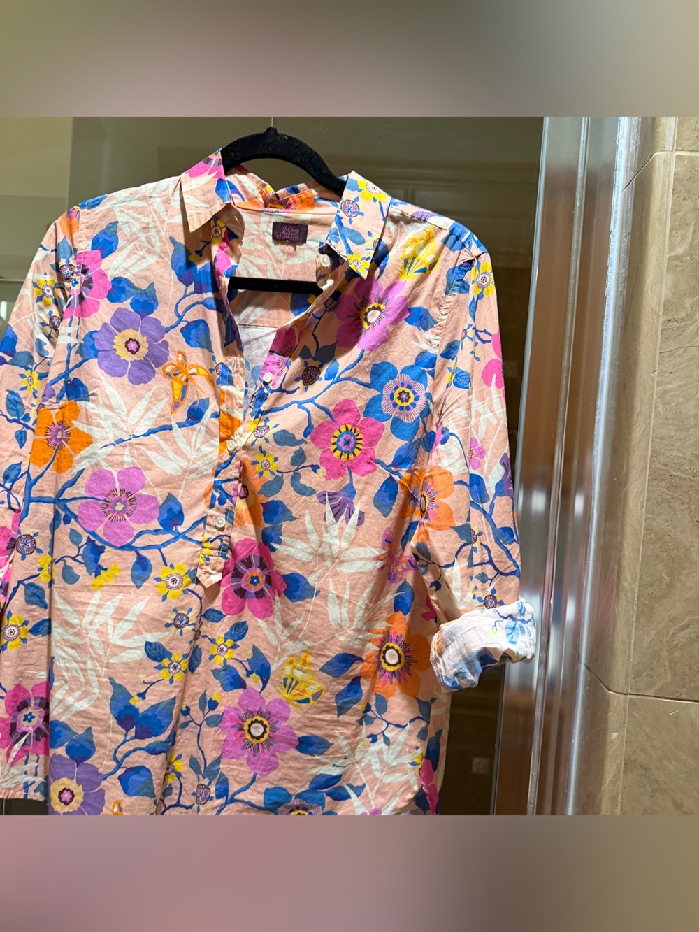 J. Crew Pink Floral Button-Down Shirt with Blue & Purple Accents - Picture 2 of 5